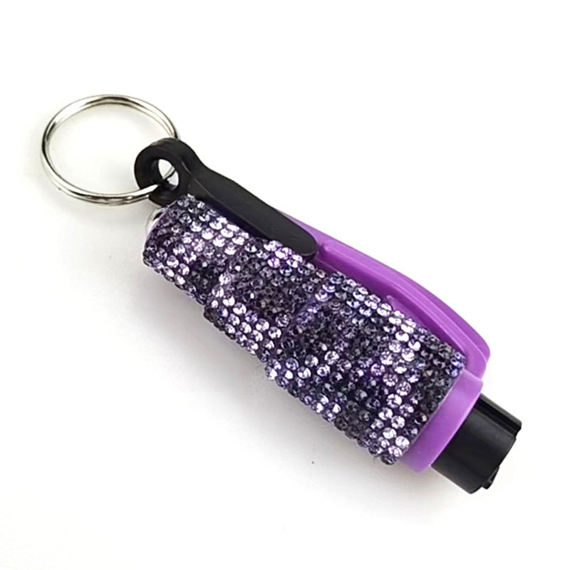 Wholesale Leopard Print Car Key Life Hammer with Diamond Car Plastic Keychain